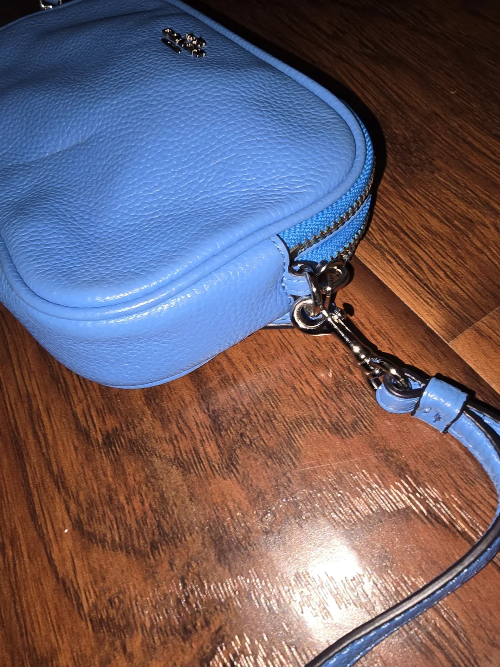 Coach Pebbled Leather Wristlet Bag in Sky Blue